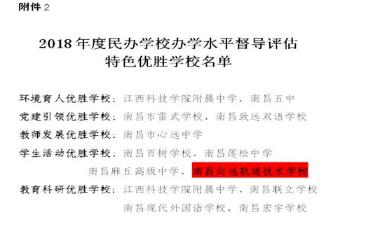 熱烈祝賀南昌向遠軌道技術(shù)學校2016、2017、2018連續(xù)三年被南昌市教育局評定為“優(yōu)秀等級學校”！
