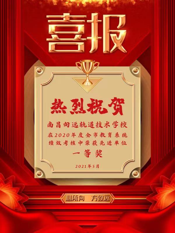南昌向遠軌道技術學校在2020年度全市教育系統(tǒng)績效考核中榮獲先進單位榮獲一等獎